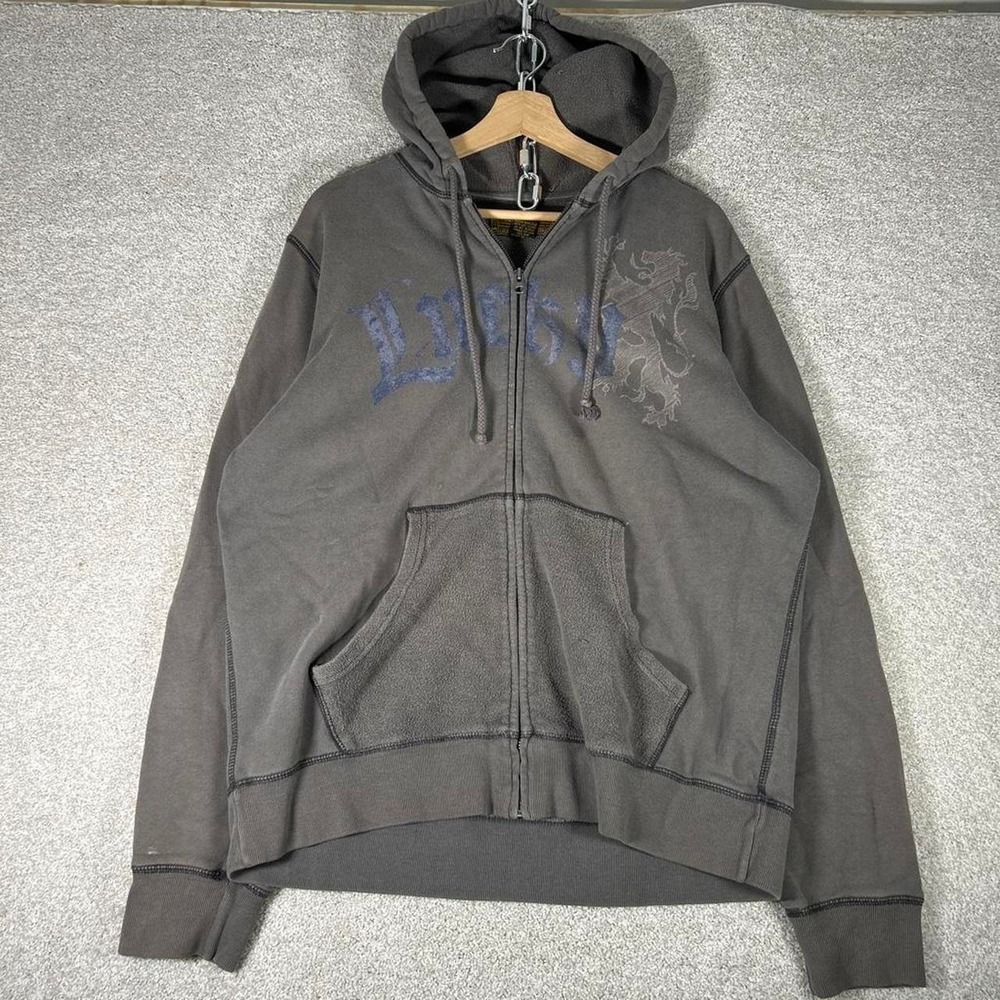 Y2k Lucky brand grey grunge graphic skater zip up hoodie Size L